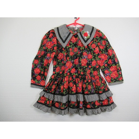 Other - Vintage 90s Floral Bloomcore Dress Girls 5T Ruffles Long Sleeve Cotton